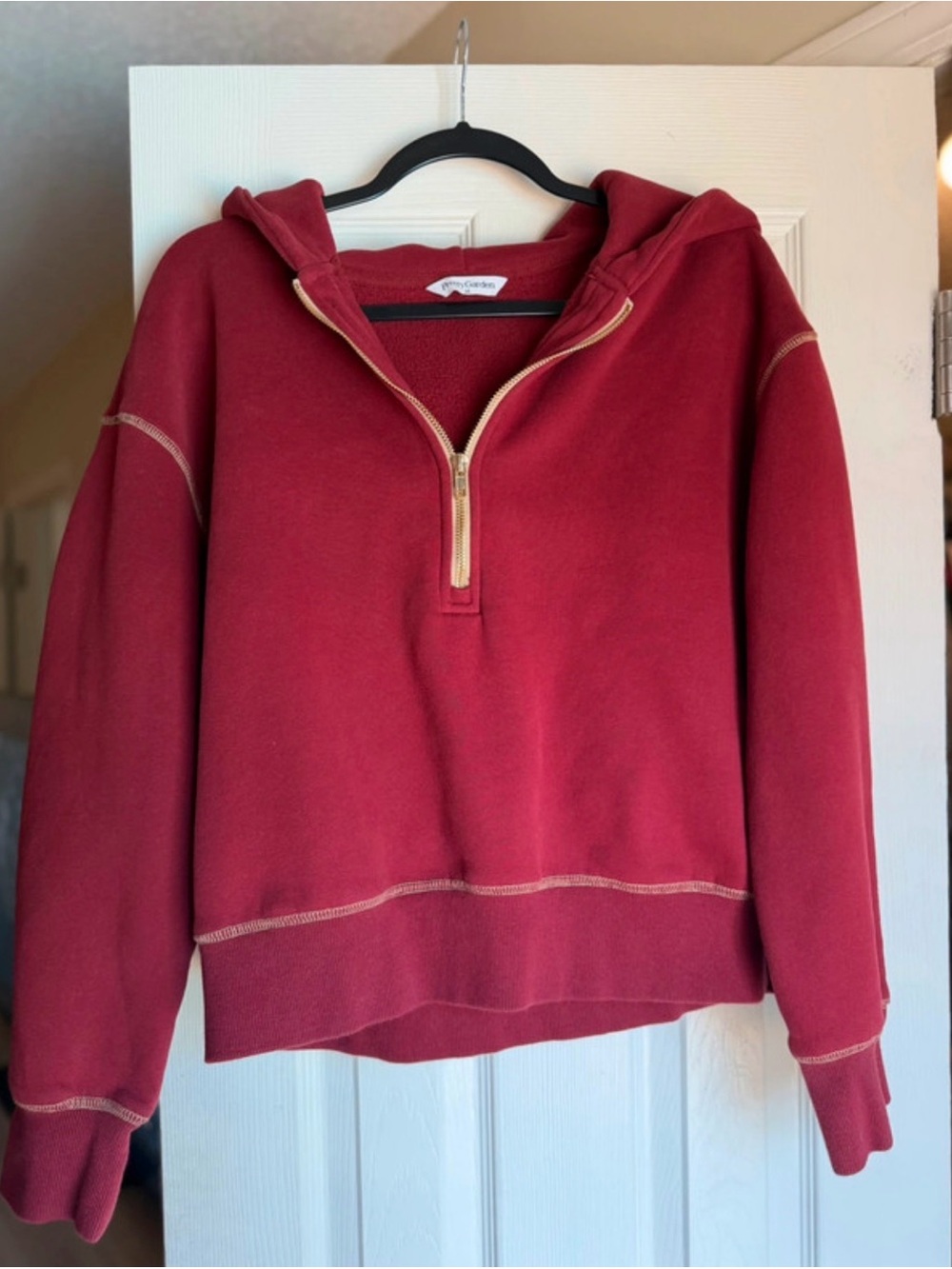 Women's Quarter-Zip Hoodie Sweatshirt in Deep Red
